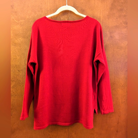 North Style Red Sweater with White Embroidered/Beaded Reindeer - Picture 3 of 4